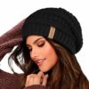 FURTALK Damen Beanie Mütze Warme Wintermütze mit Weichem Innenfutter Gefütterte Strickmütze,Schwarz,Einheitsgröße - 1