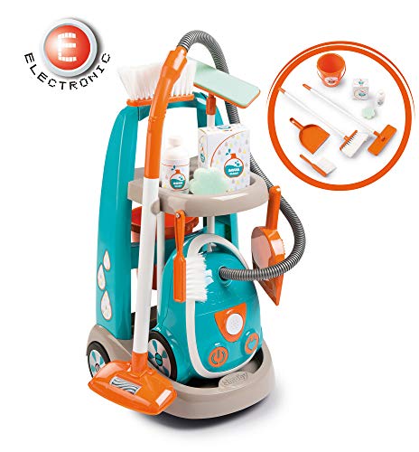 Smoby 330309 Spielzeug Reinigungstrolley mit Staubsauger inkl. Soundgeräuschen, Schaufel, Besen, Wischmopp, Spielverpackungen für Kinder ab 3 Jahren - 1