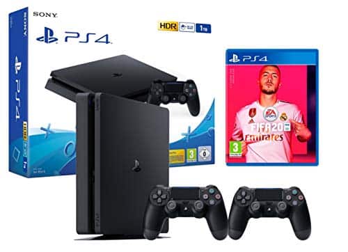 PS4 Slim 1TB schwarz Playstation 4 Konsole + FIFA 20 + 2 DualShock 4 Controller - 1