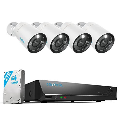 Reolink 12MP Überwachungskamera Aussen Set, 4 X PoE IP Kamera Überwachung Outdoor, Spotlights, Personen-/Fahrzeugerkennung, 2-Wege-Audio, 24/7 Farb-/IR-Nachtsicht, 8CH 2TB HDD NVR, RLK8-1200B4-A - 1
